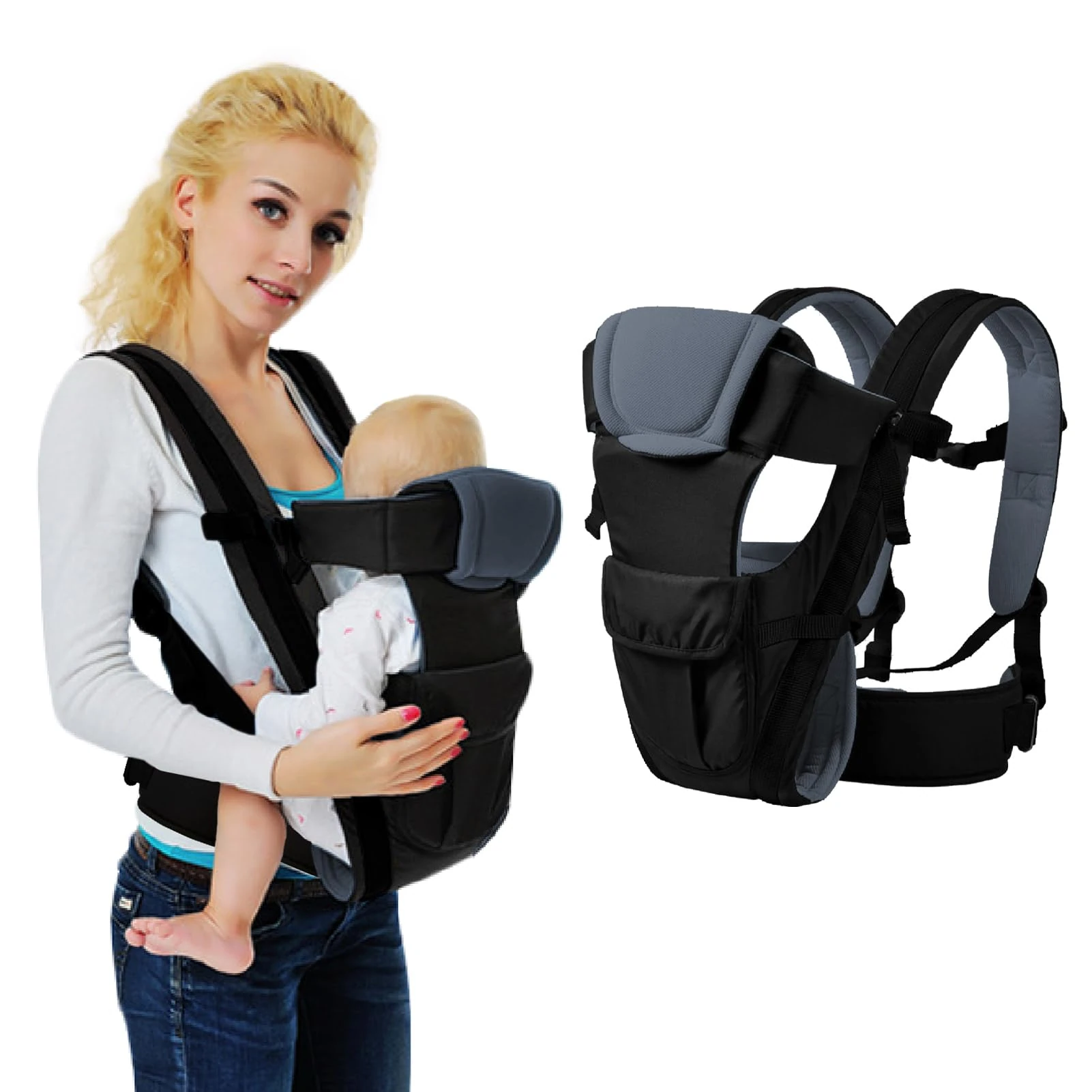IULONEE 4-in-1 Toddler Wrap - Ergonomic Front & Back for Newborns to 20 Kg (Black)