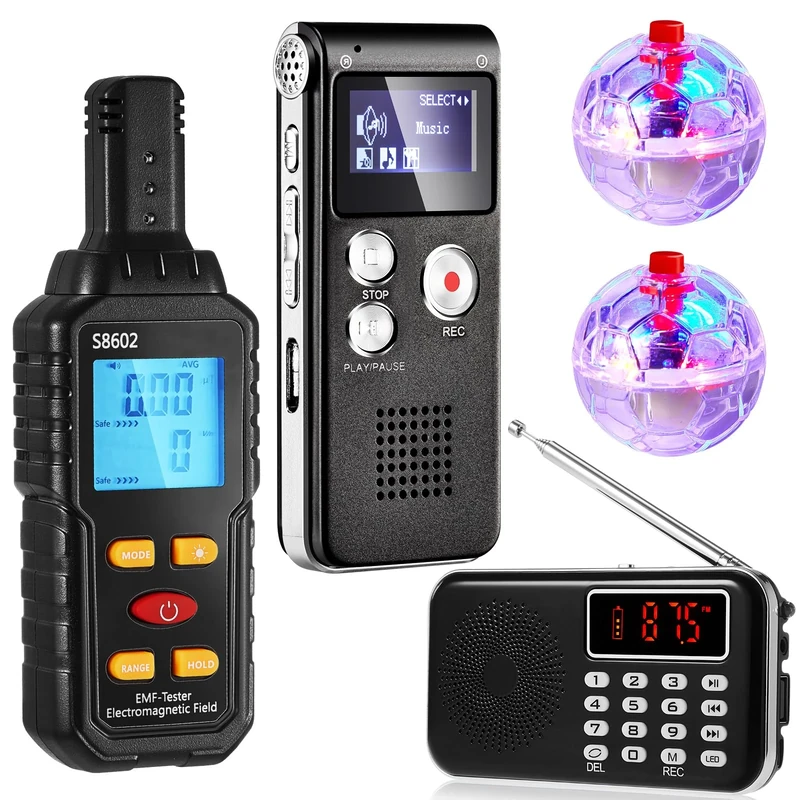 Dunzy Ghost Hunting Equipment Kit: Spirit Box with EMF Meter, LED Balls and Digital Voice Recorder, Paranormal Equipment