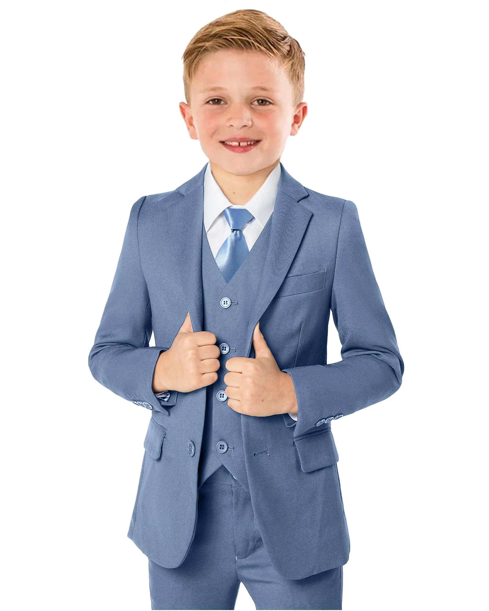 5 Pieces Formal Suit Boys Tuxedo Wedding Outfits Teen Boys School Wear, Blue, 12