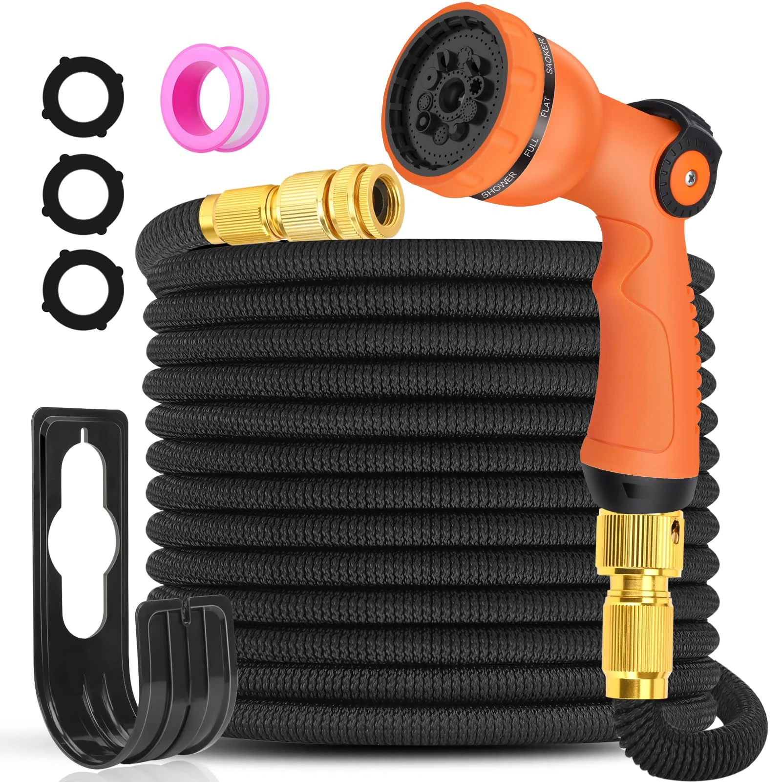 Expandable Garden Hose 50FT - Flexible Water Hose Pipe with 10 Function Gun, High Density 3750D Braided and Durable Latex Expanding Hose with 3/4" and 1/2" Solid Brass Fittings, Easy to Use