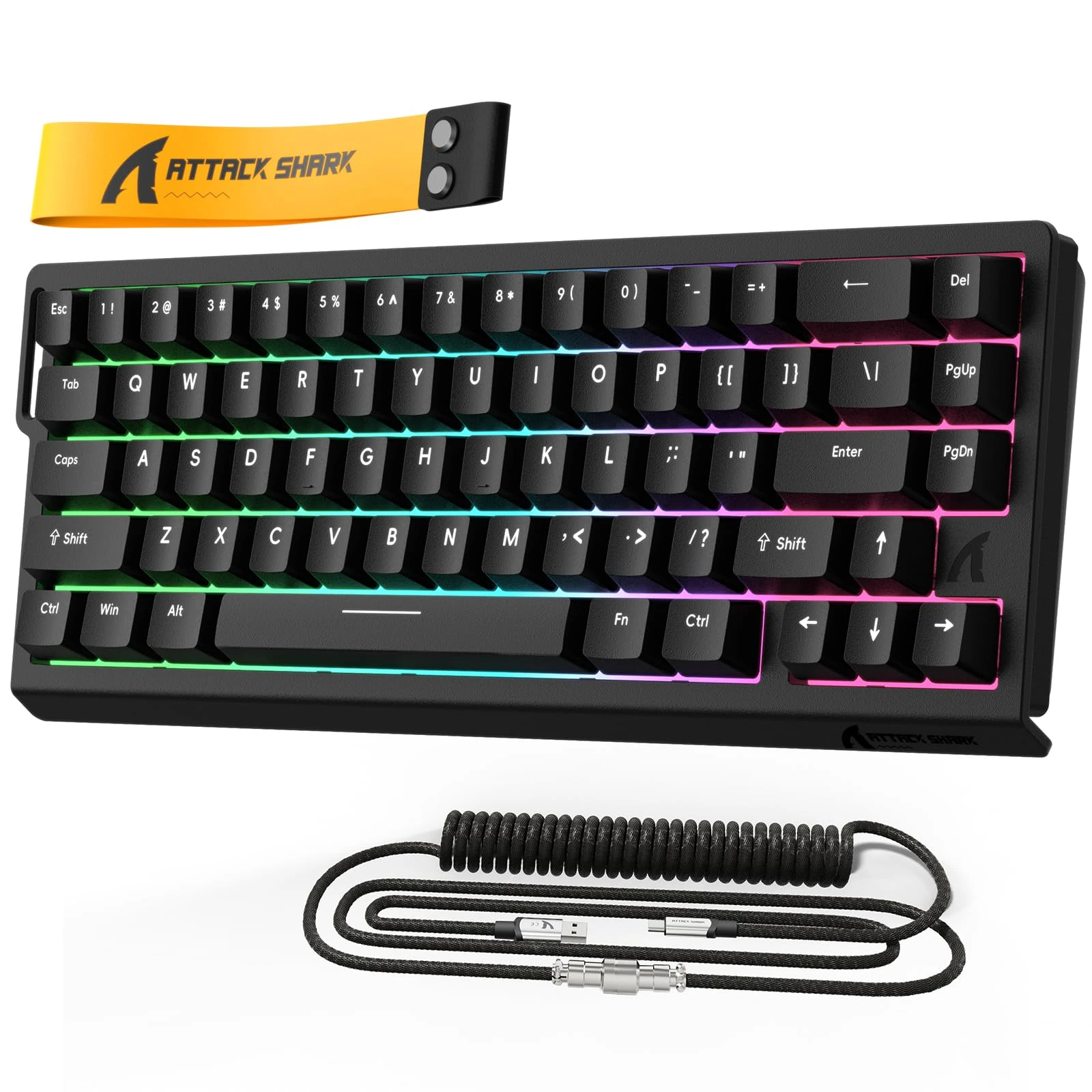 MAMBASNAKE x ATTACK SHARK X68 HE Rapid Trigger Keyboard with Magnetic Switch, 0.01mm Adjustable Actuation,8000Hz Wired Gaming Keyboard with C01 PRO Coiled Cable, Snap Tap,RGB,PBT Keycaps(Black)