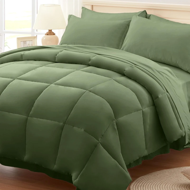 Anluoer California King Comforter Set, 7 Piece Bed in a Bag Bedding Set