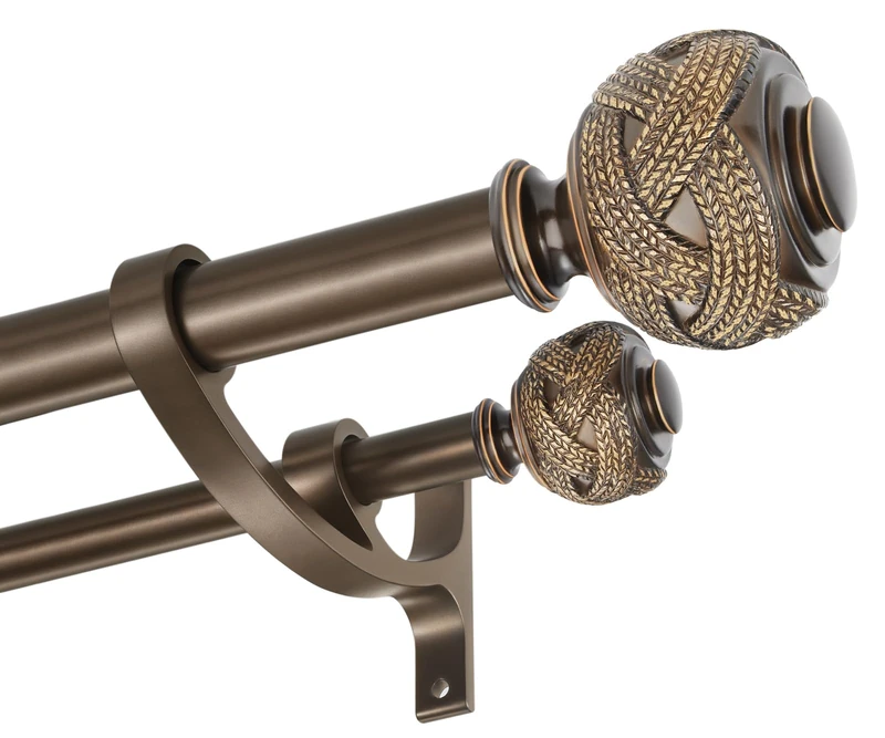 Double Curtain Rods for Window 36-72 Inch, Antique Bronze Double Curtain Drapery Rod with Classic Finials, Heavy Duty 1-Inch Front and 5/8 Inch Back Decorative Curtain Rod Double Window Rods