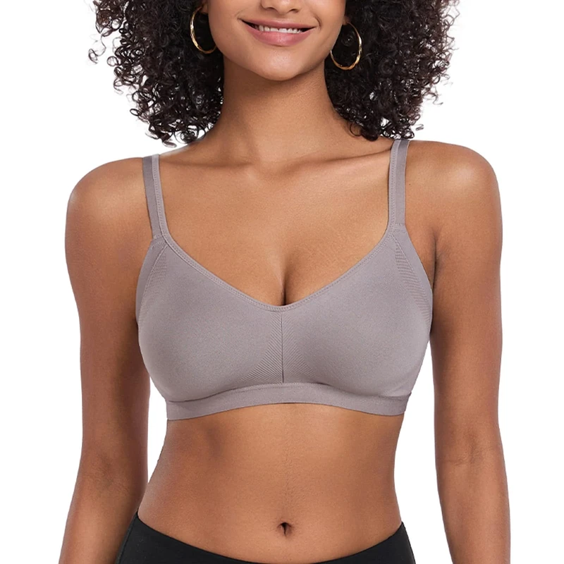 ANGOOL Women's Sports Bra Non-Wired Padded Adjustable Straps Low Impact Workout for Yoga Pilates Gym, Grey, 3XL
