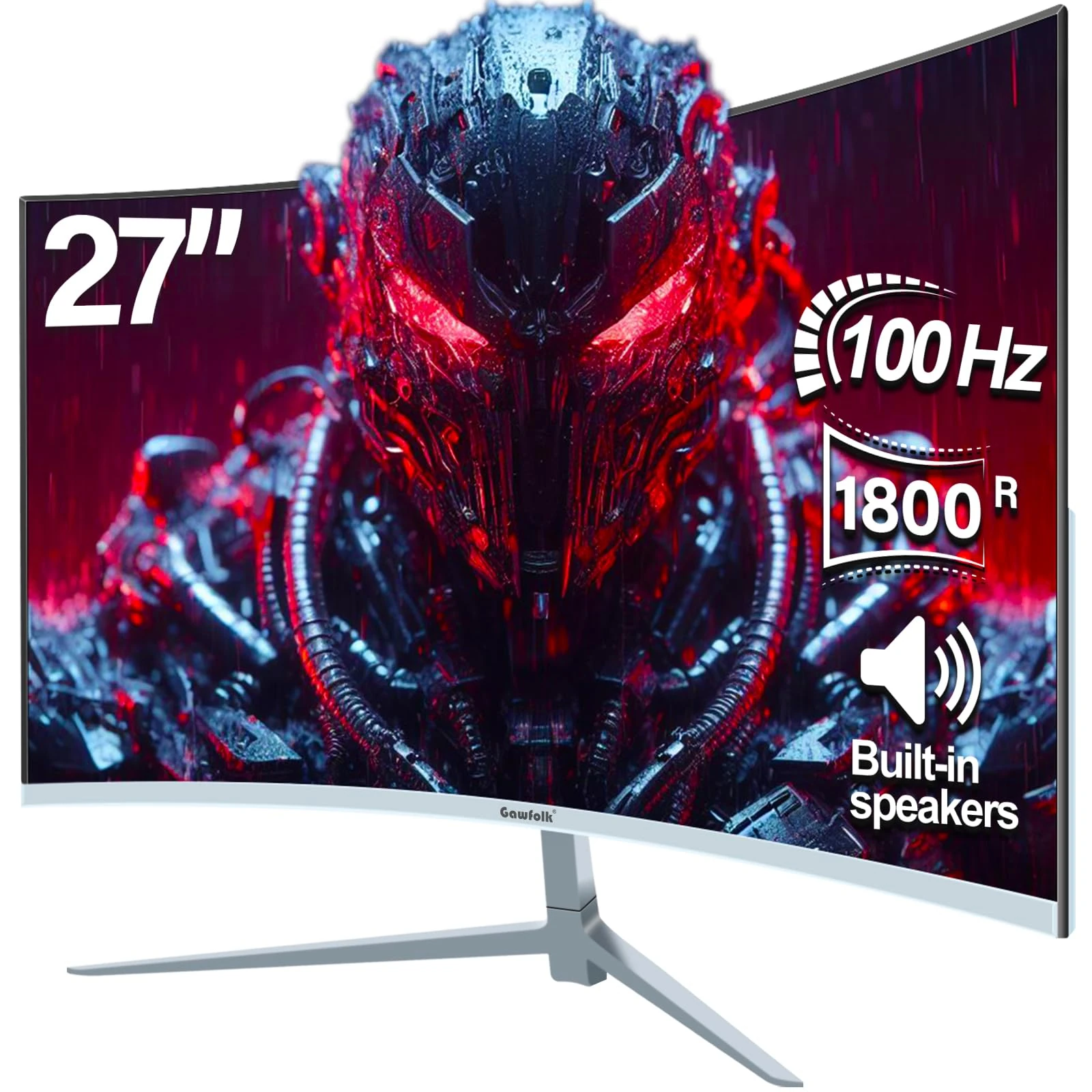 Gawfolk Curved Monitor 27 Inch 100Hz, PC Gaming Monitor with Speakers, AMD FreeSync Full HD 1080p Ultra-Thin Zero Frame Display for Home Office Business (White)