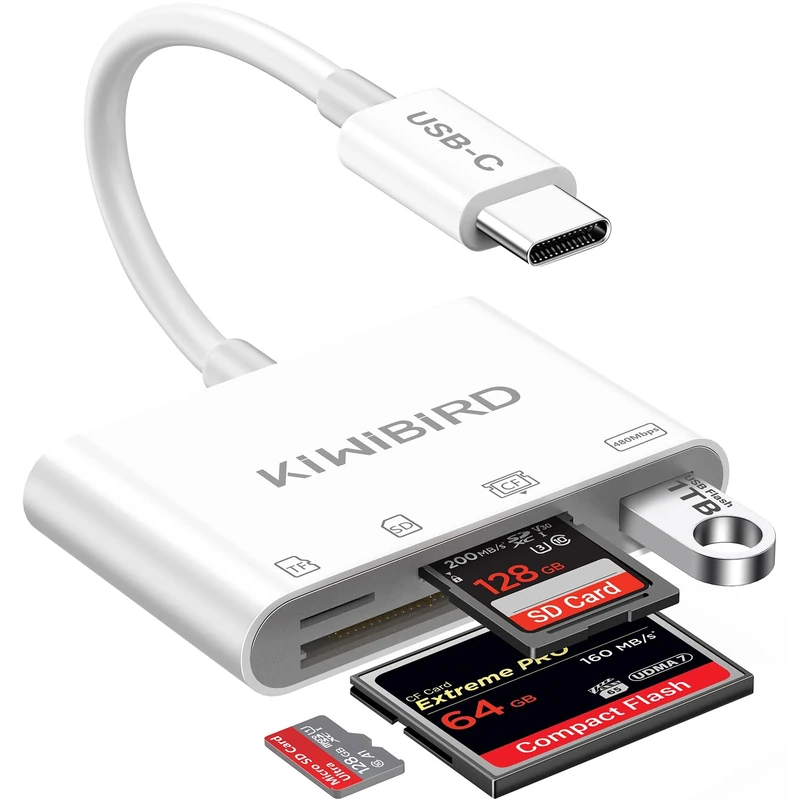 KiWiBiRD CF Card Reader Compact Flash Card Reader USB C, Type C to SD Micro SD for Memory Camera Cards, Compatible with iPhone 17 16 Plus Pro Max MacBook Air Mac iMac Galaxy S25 S24 Android Phone