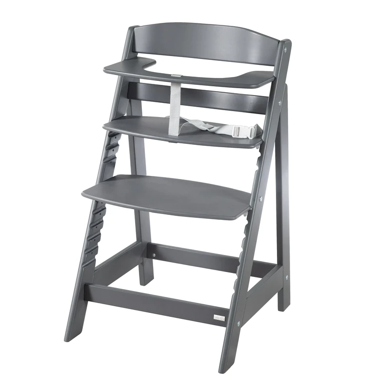 roba Wooden Grow-Along High Chair Sit Up Click 'N' Flex - Adjustable Height - from 6 Months up to 70 kg - Anti-Tipping Baby Chair with Smooth Surface - Anthracite