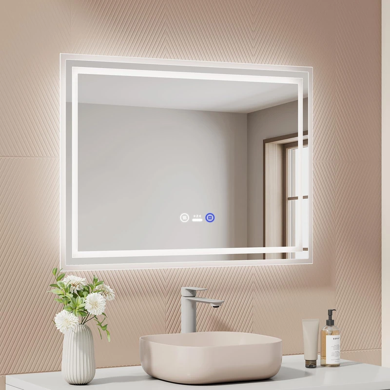 EMKE Bathroom Mirror with Lighting 70 x 50 cm, LED Mirror with Motion Sensor, Anti-fog, 3 Dimmable Light Colours, Automatic Shut-Off After 1 Hour, IP44, Bathroom Mirror
