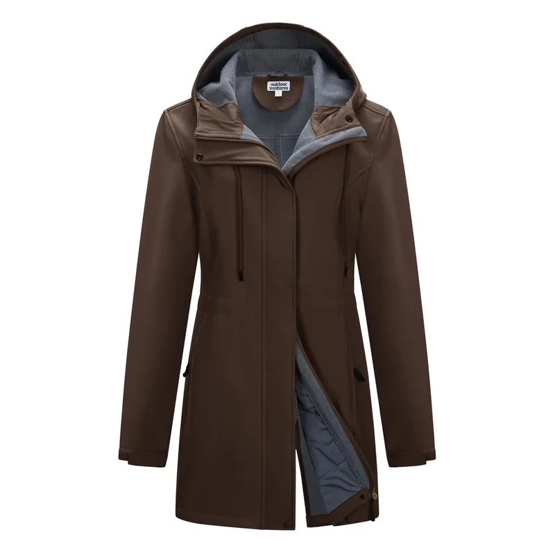 Outdoor Ventures Softshell Jacket Ladies Rain Jacket Functional Rain Coat Windbreaker Waterproof Hiking Jacket Breathable Outdoor Jacket with Hood for Spring Fall Winter Chocolate M