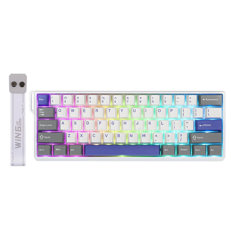 EPOMAKER AULA WIN60 HE 60% Wired Magnetic Keyboard with Adjustable Actuation, 8000 Hz Polling Rate, Hall Effect Switches, Hot-Swap, For FPS Games (Grey&White&Blue)