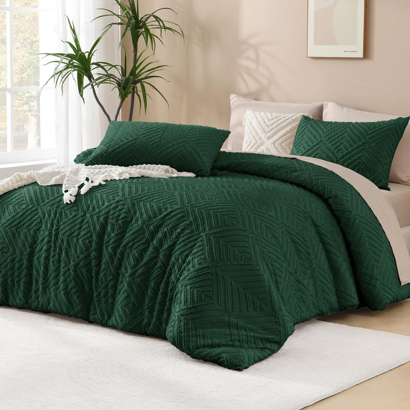 Andency Oversized King Comforter Emerald Green, 3 Pieces Boho Bedding Set