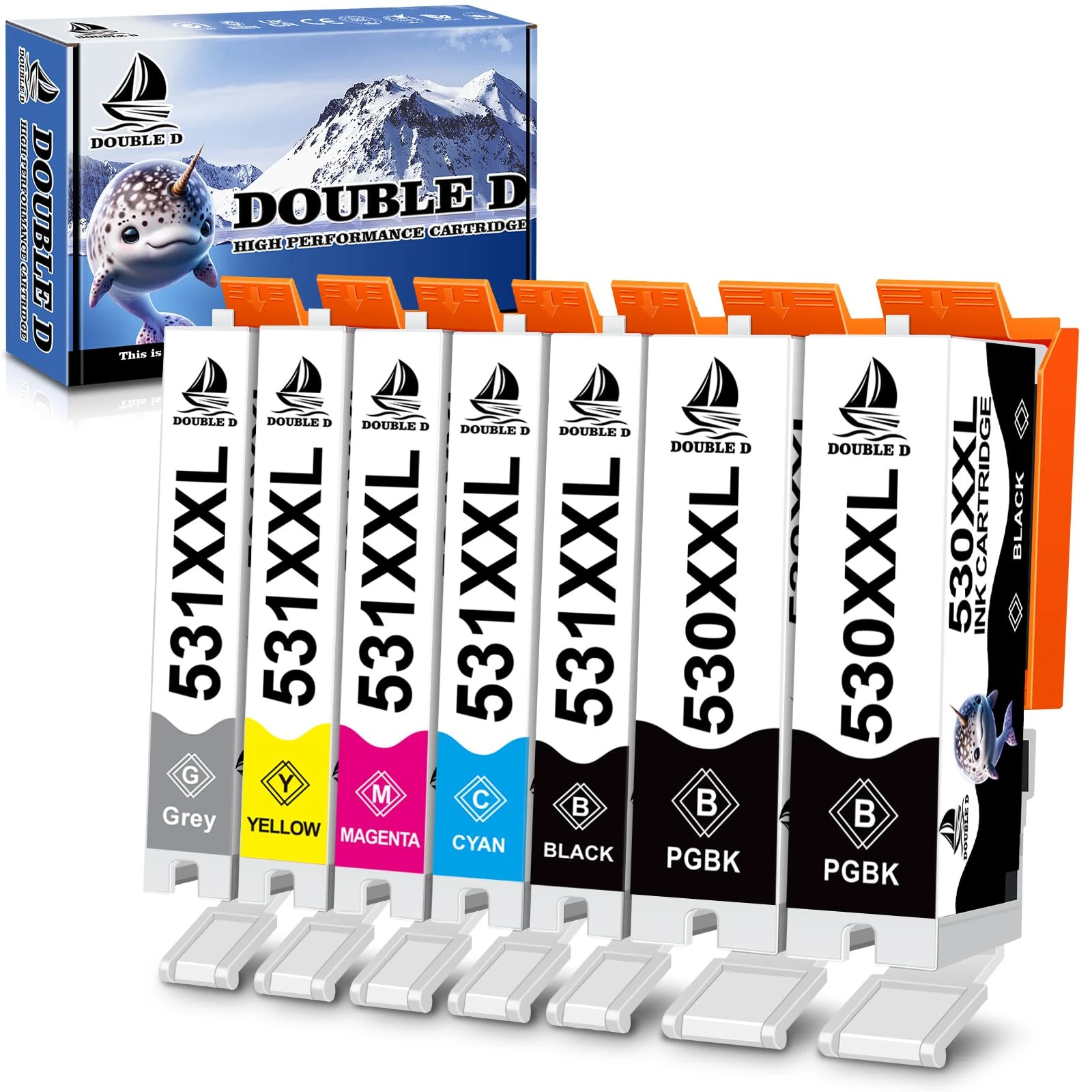 DOUBLE D PGI-530 CLI-531 XXL Ink Cartridges Replacement for Canon 530XXL 531XXL PGI530 CLI 531 Compatible for Canon Pixma TS8750 TS8751 Printer,7-Pack, 2 x PGBK/Black/Cyan/Magenta/Yellow/Grey