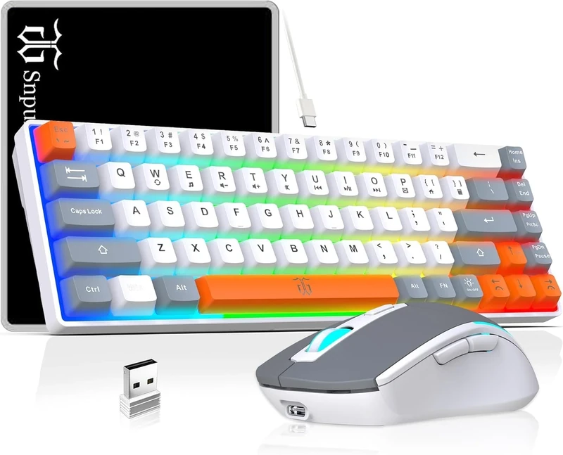 Snpurdiri 60% Wireless KB+M Combo - RGB Backlit, 40H Rechargeable