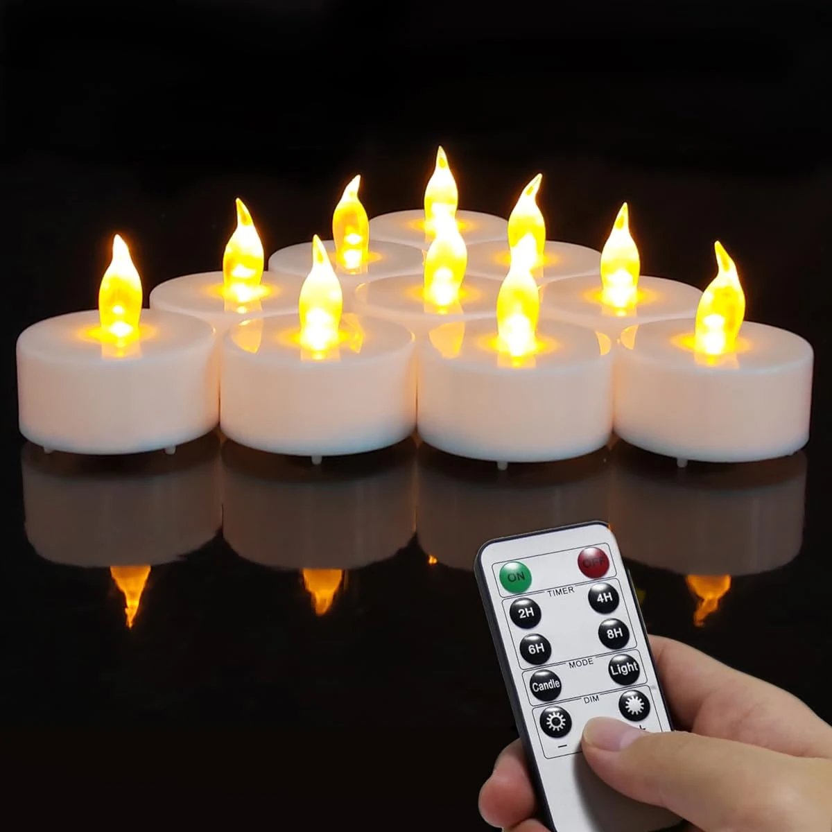 HONGJINGCHEN 12pcs Remote Tea Lights, Timer Candles, Flickering Flameless Battery Operated LED Tea Lights Candles Votive Candles with Remote, for Tabletop Lighting, Table Centerpieces Decor