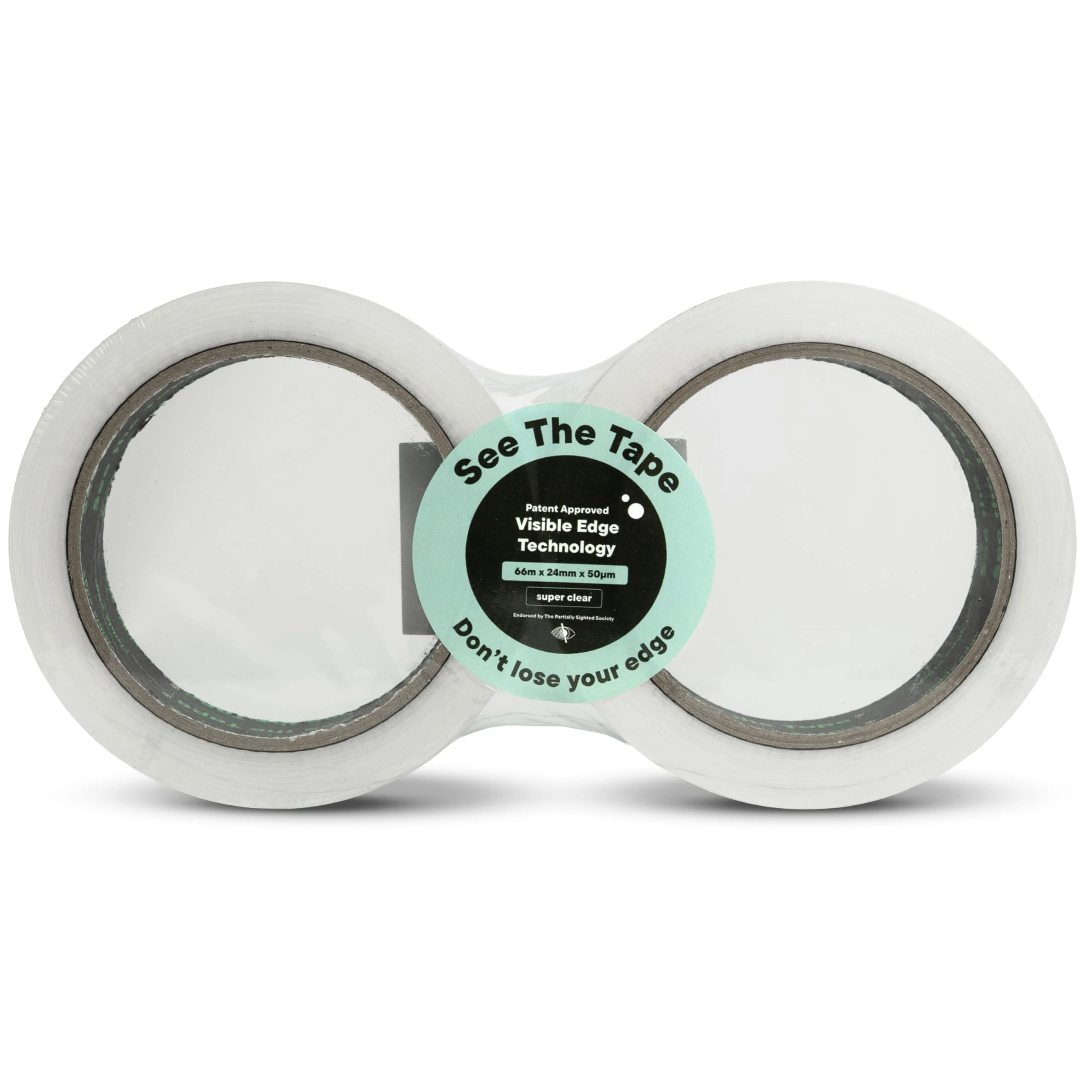 SeeTheTape Cellotape (2 Rolls), 66m x 24mm - Super Clear Tape, Durable, Extra Long, 50 Micron Thickness - Patent Approved Visible Edge Technology, Clear and Visible Edge