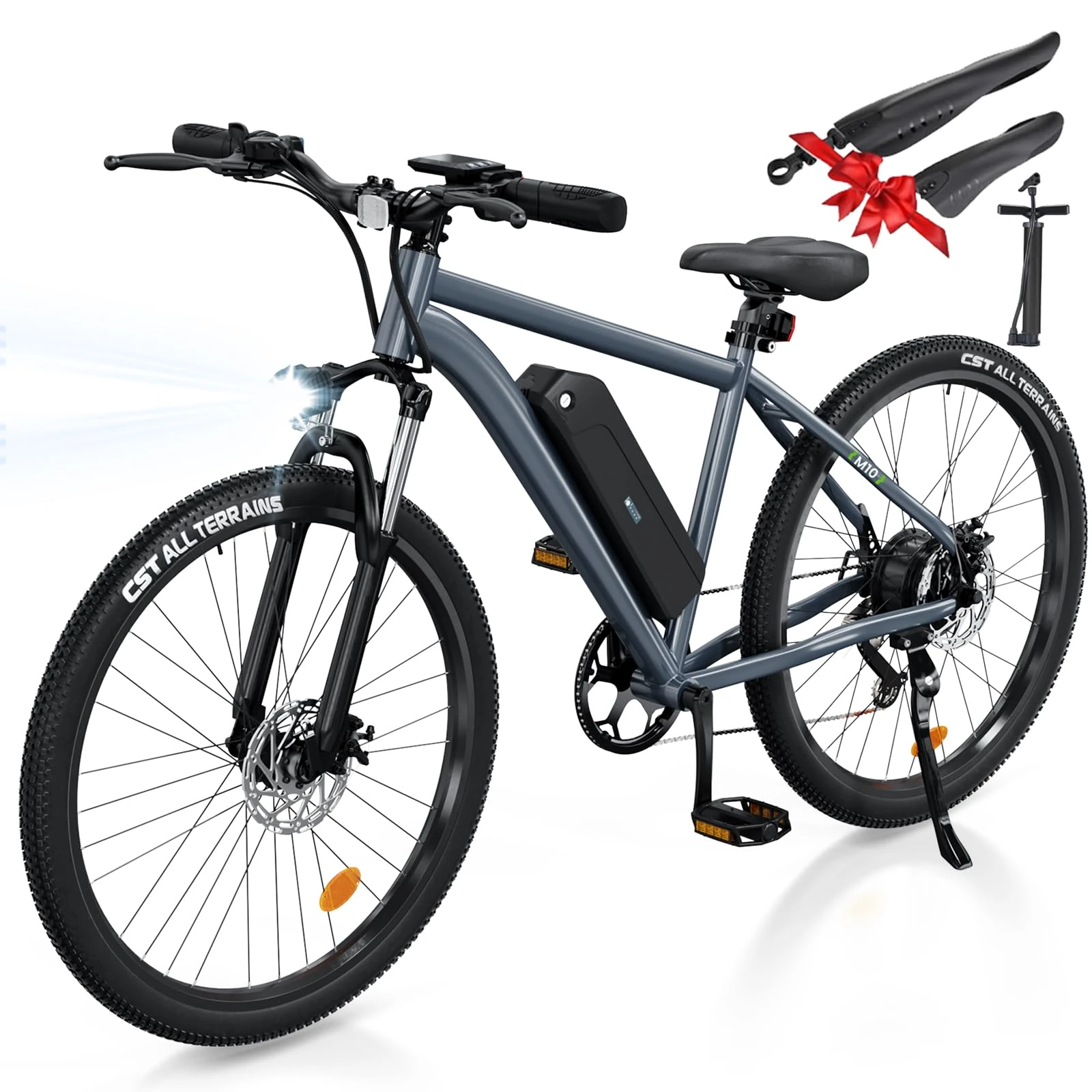 Finbike Electric Bike Adults, 26inch Electric Mountain Bicycle with Removable Battery, 60/80 KM Max Range, 5 Speed Levels & 7-Speed Derailleur, LCD Display, E-Bike for Adults, M10/M10S/EB3