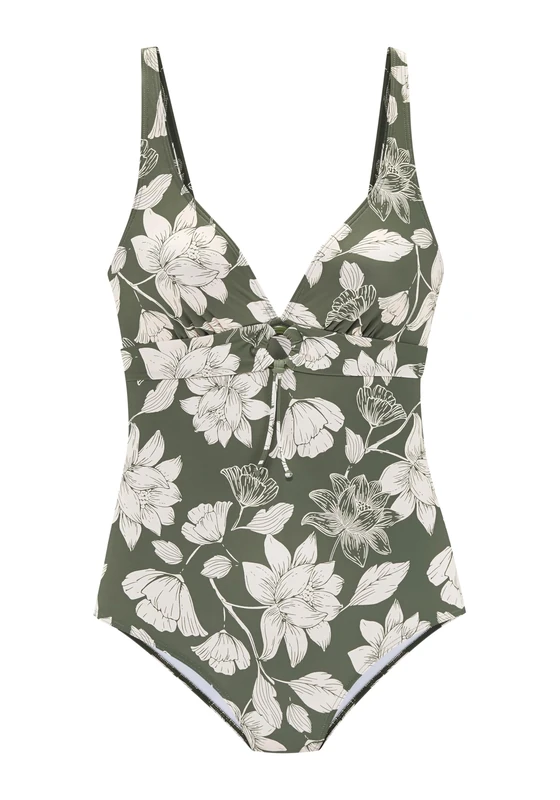 s.Oliver Women's Floral Swimsuit, Olive Cream, 8/C