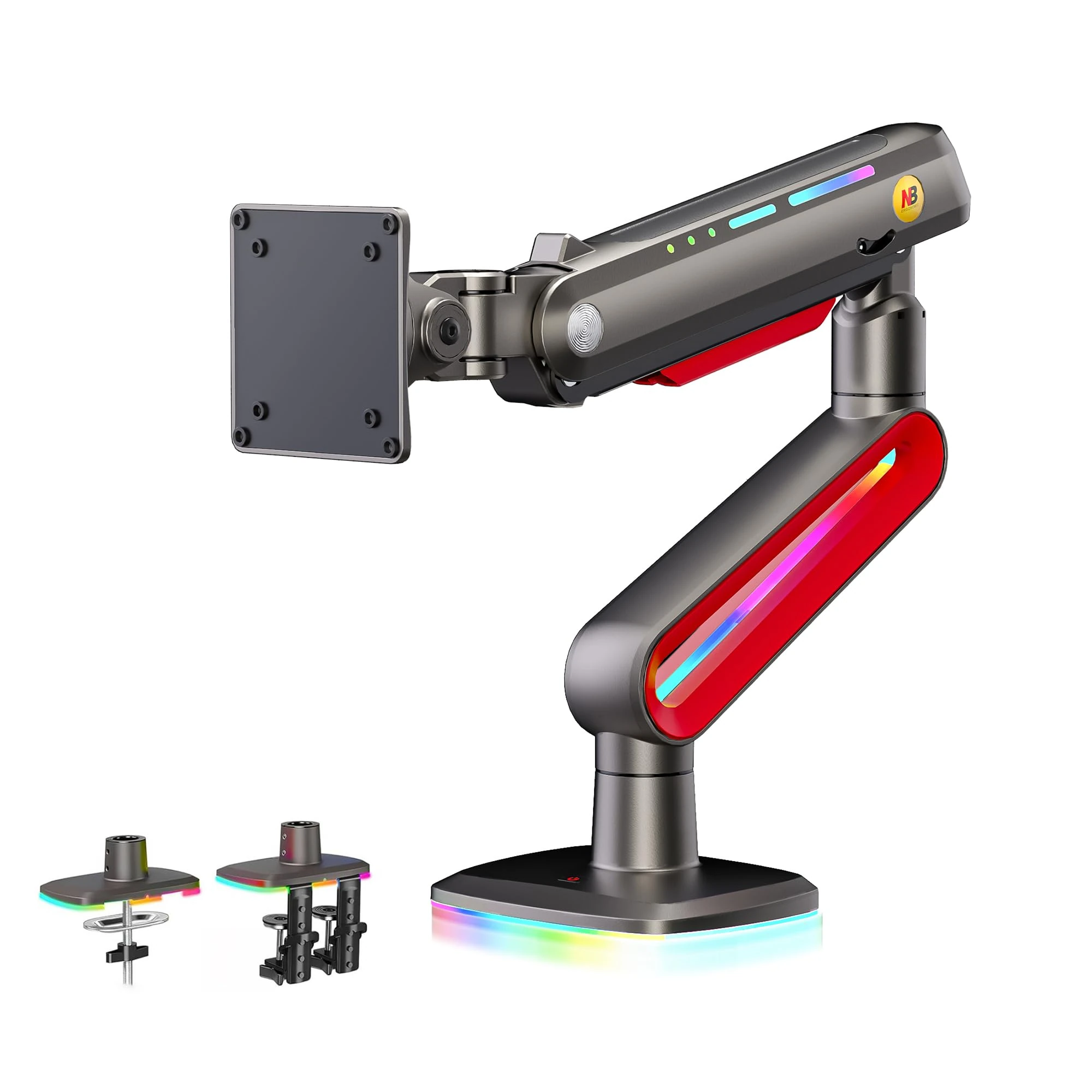 NB Ergonomic Heavy Duty Monitor Stand for Flat Ultrawide Curved Screens 32 to 60 inch, RGB Monitor Arm Load up to 20 kg, VESA 75 & 100 mm (Red)