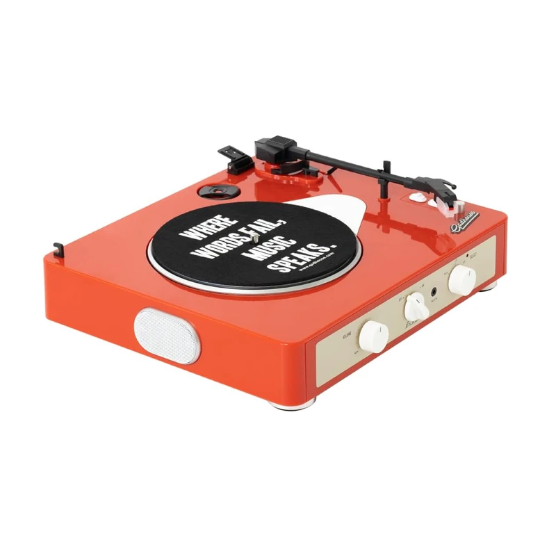 Gadhouse Brad MKII Turntable Record Player - 3 Speed Vinyl Player, Home Bluetooth Turntable, Built-in Stereo Speakers 10W - Vintage 50s Sleek Design - 33/45/78 RPM Records or Stream Music, Tangerine