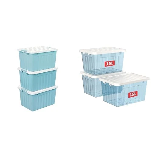 Cetomo 15L*3 Blue Storage Boxe + 15L*3 Clear Blue Storage Box