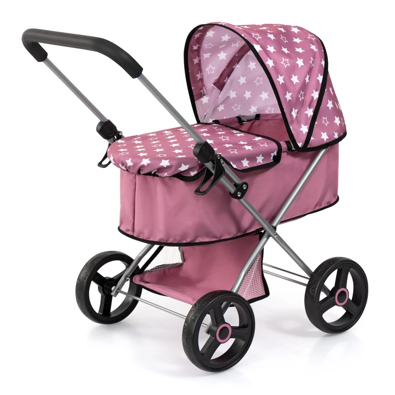 Bayer Design 14976AA Doll's pram, stroller, integrated basket, foldable, soft handle, for dolls up to 46 cm, Nordic Pink