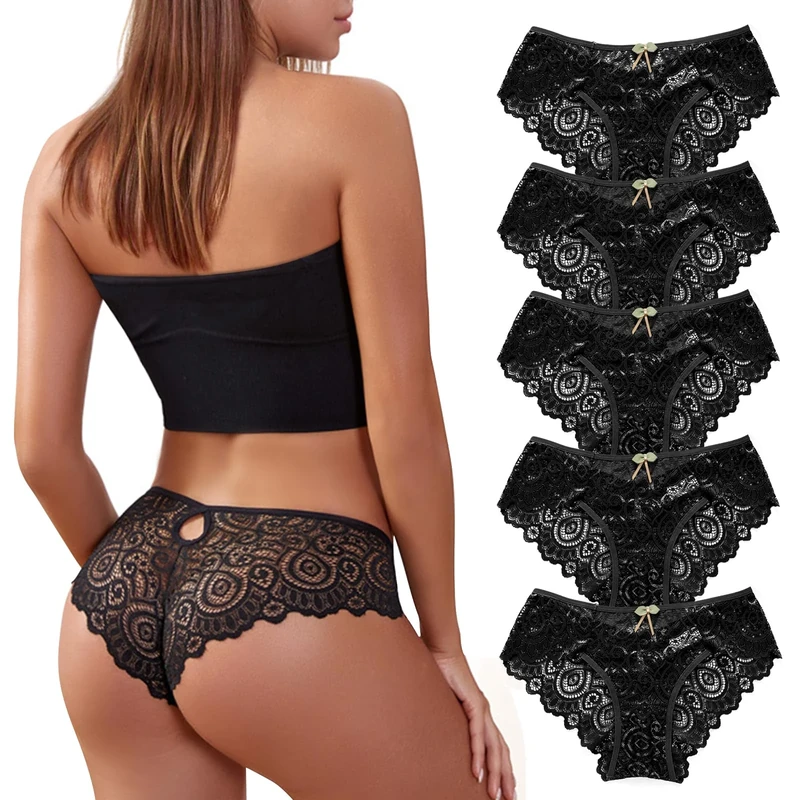 SHAINE 5pcs Women's Sexy Lace Briefs - Soft Bikini Panties