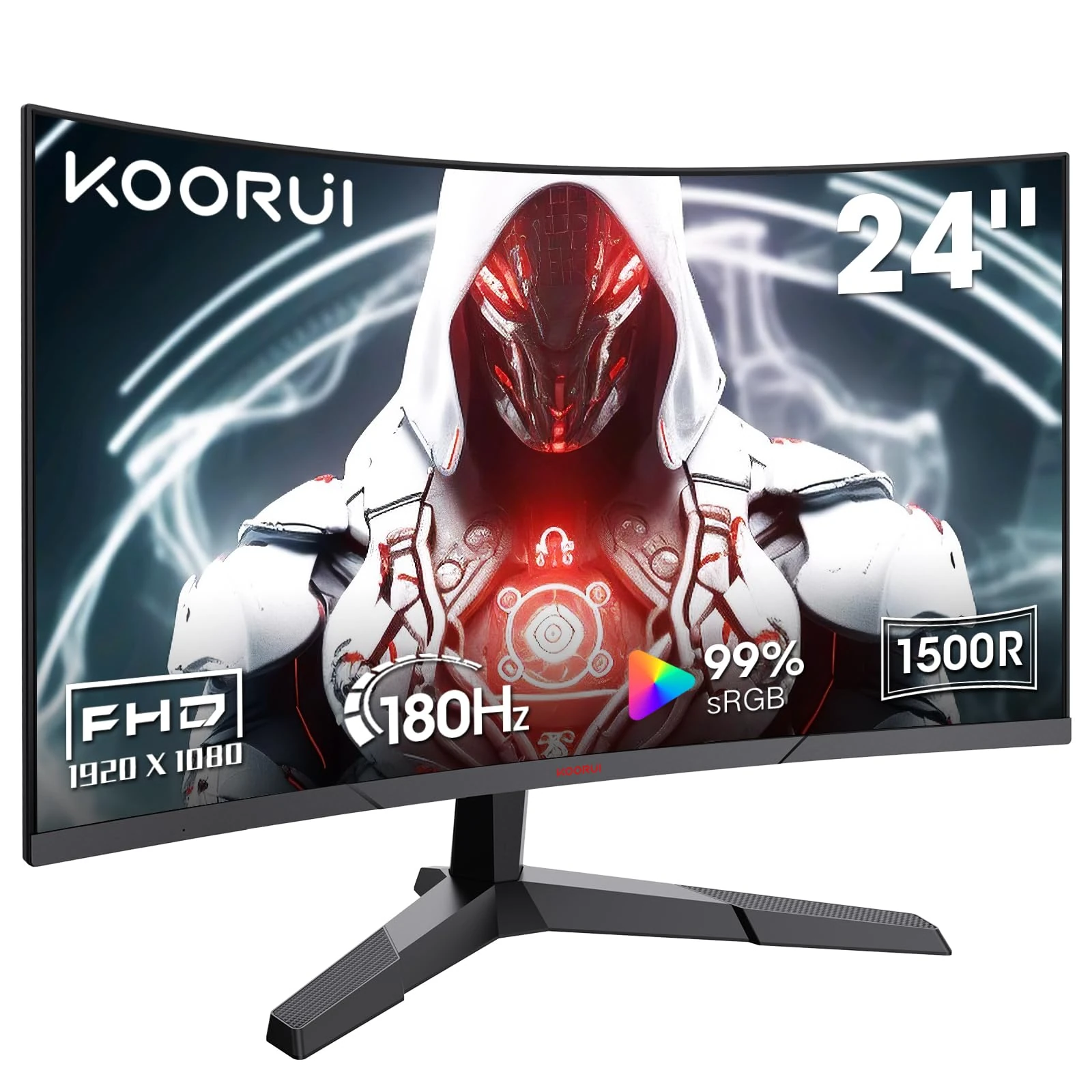 KOORUI 24 Inch Curved Gaming Monitor, 180Hz, FHD 1080P VA 1ms 1500R PC Monitors with Adaptive Sync, HDMI/DP, VESA Compatible, Tilt Adjustable