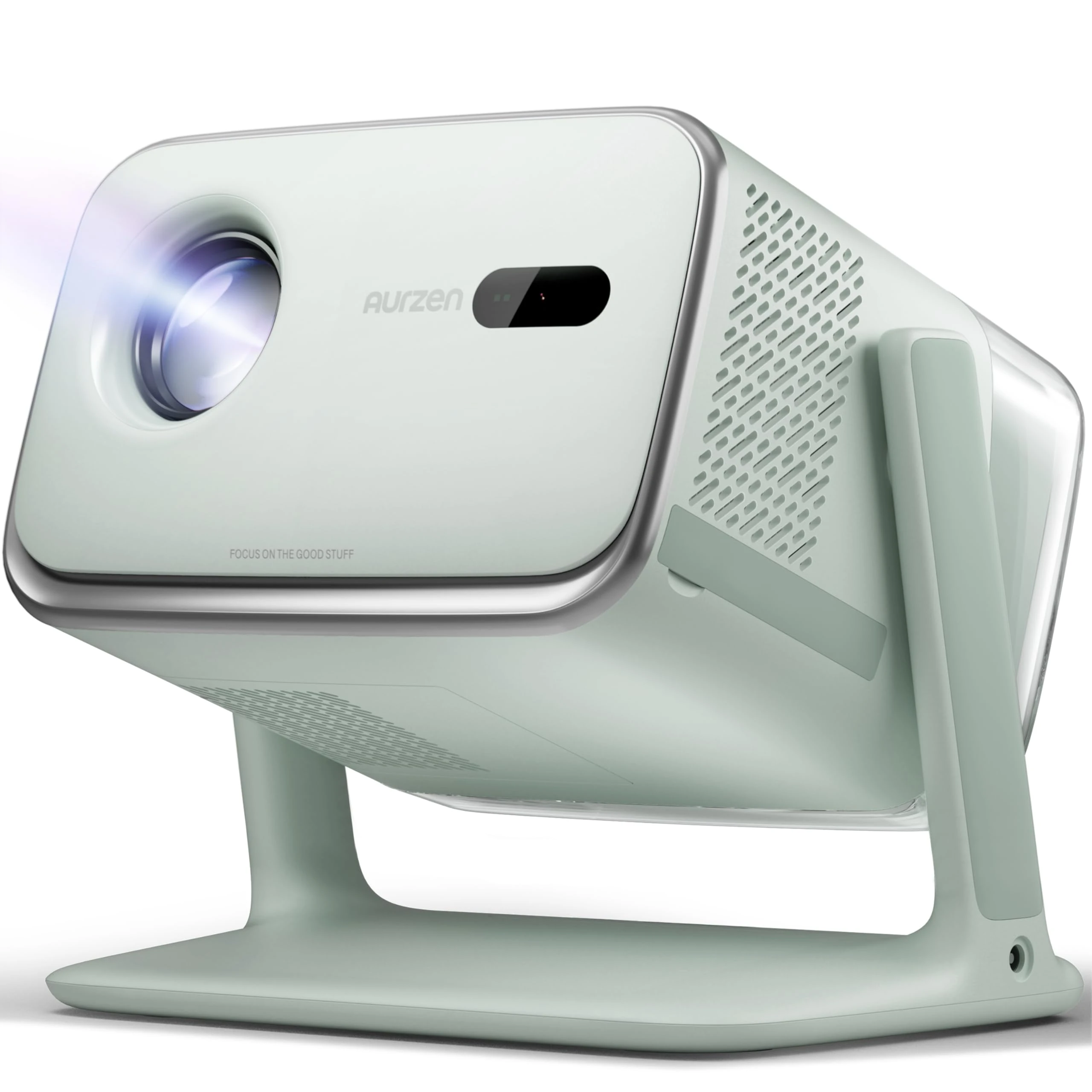 Aurzen BOOM mini Google TV Smart Projector with WiFi and Bluetooth, 4K Supported Outdoor & Home Movie Projector with 20W Speakers DoIby Audio, Real-Time Focus & Keystone, 500 ANSI Lumens, Green