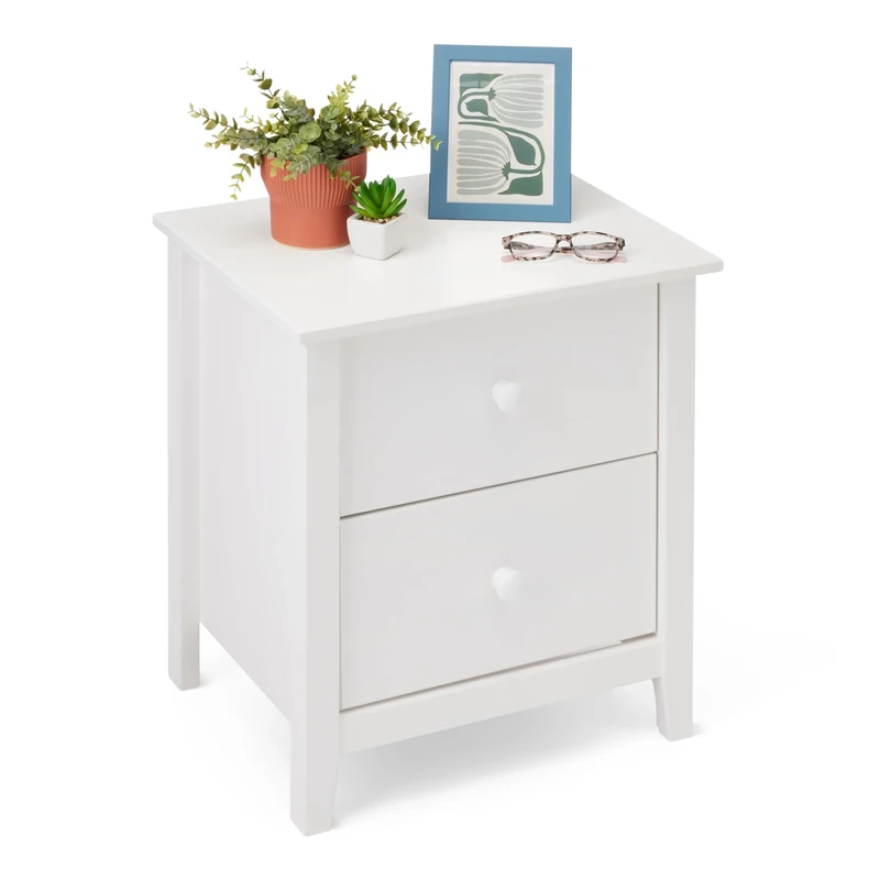 Amazon Basics Bedside Table, 2 Storage Drawers, Solid Pine Wood Nightstand, Bedroom Cabinet, White, 51 x 40.6 x 58.4