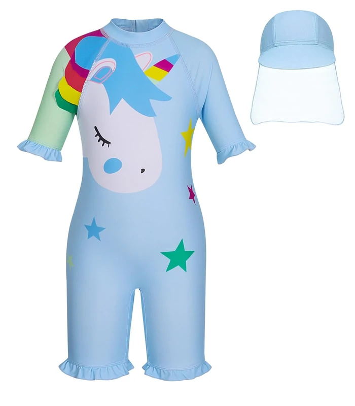 AmzBarley Girls Swimming Costume 1 Piece UV Protection Swimsuit Kids Childs Swimwear Rash Guard Beach Holiday Swim Wear Wetsuit Blue 2-3 Years 3T