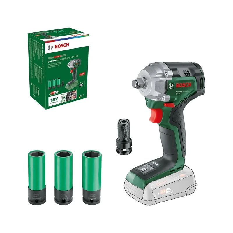 Bosch Cordless Impact Wrench UniversalImpactDrive 18V-350 (Powerful Tightening and Construction Fixing; Max. Torque: 350 Nm; Hex Adapter; Nut Set; 18 Bolt System; Without Battery)
