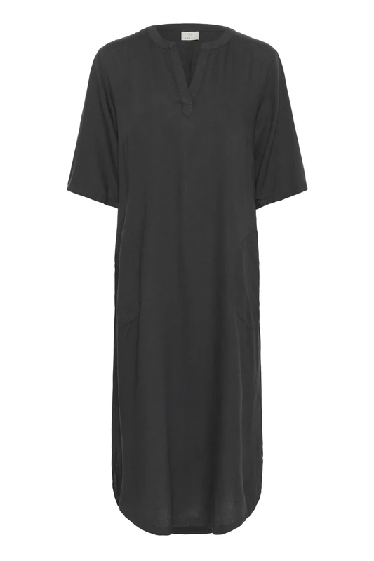 KAFFE Women's Kaftan Dress Half Sleeves Midi Length V-Notch Neck Regular Fit, Black Oyster, 10