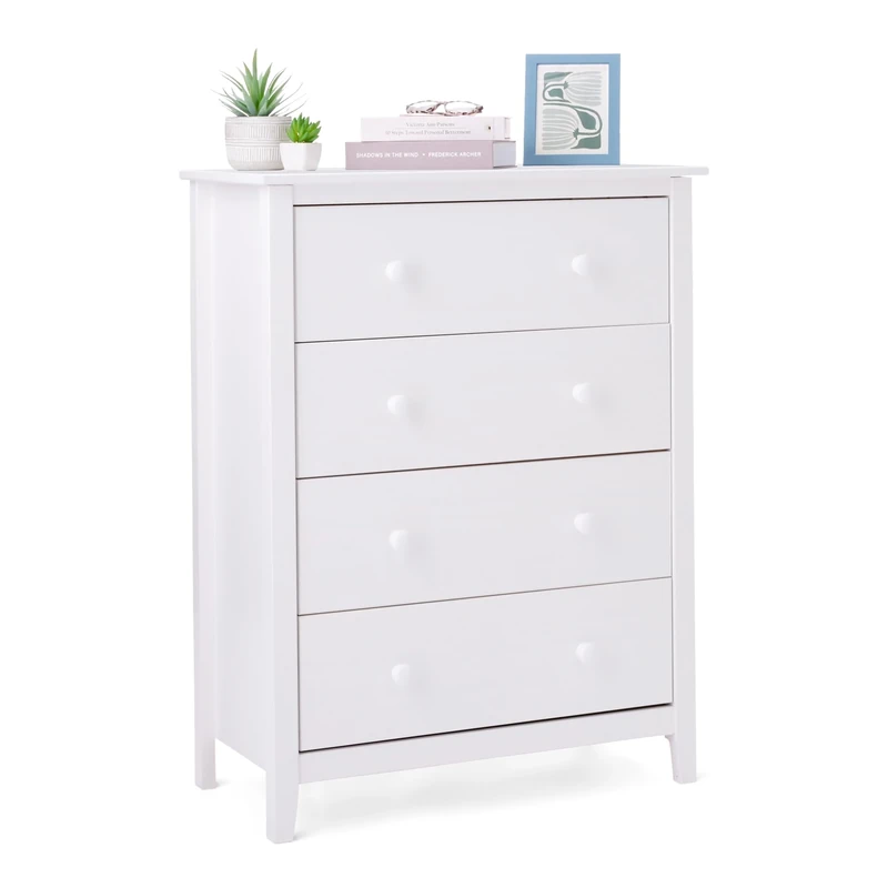 Amazon Basics Chest of Drawers, 4 Drawer Cabinet, Bedroom Storage Dresser, Solid Pine Wood, White, 39.5 x 75.2 x 100 cm