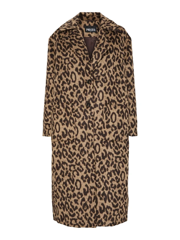 PIECES Women's Pcjili Leo Long Printed Coat, Black, XS