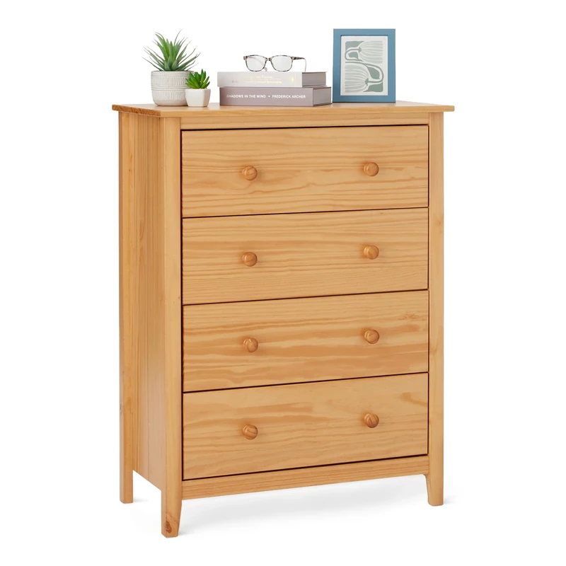 Amazon Basics Chest of Drawers, 4 Drawer Cabinet, Bedroom Storage Dresser, Solid Pine Wood,Oak, 39.5 x 75.2 x 100 cm