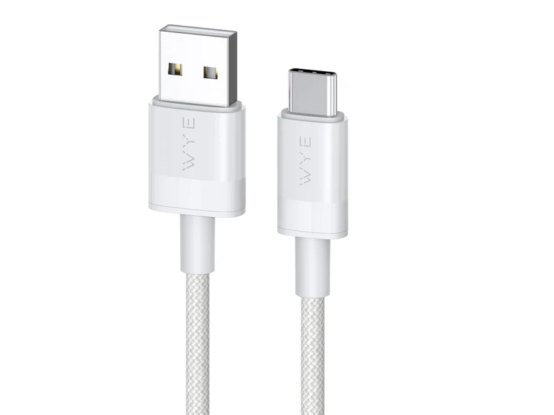 WYE 60W Braided USB-A to USB-C Fast Charge/Sync Cable, 20V-3A, 480Mbps High-Speed Data Transfer, Durable PC+ABS Shell, 1m/2m/3m, Black & White (White, 1m)