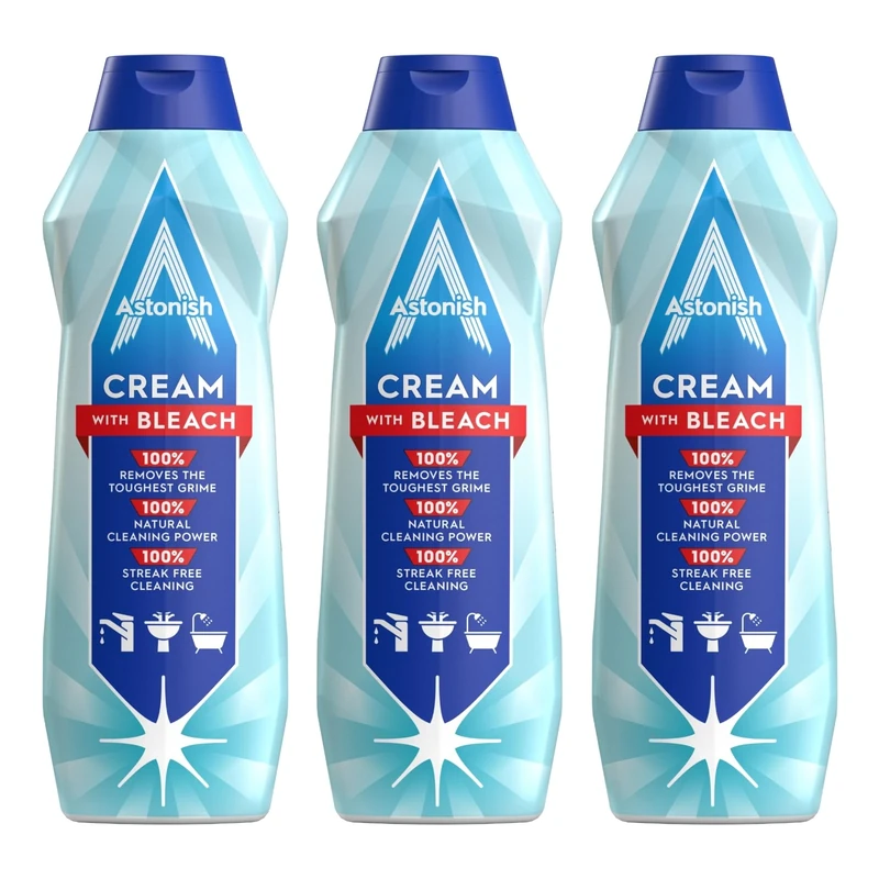 Astonish Multi-Purpose Cream Cleaner with Bleach, 3 x 500ml