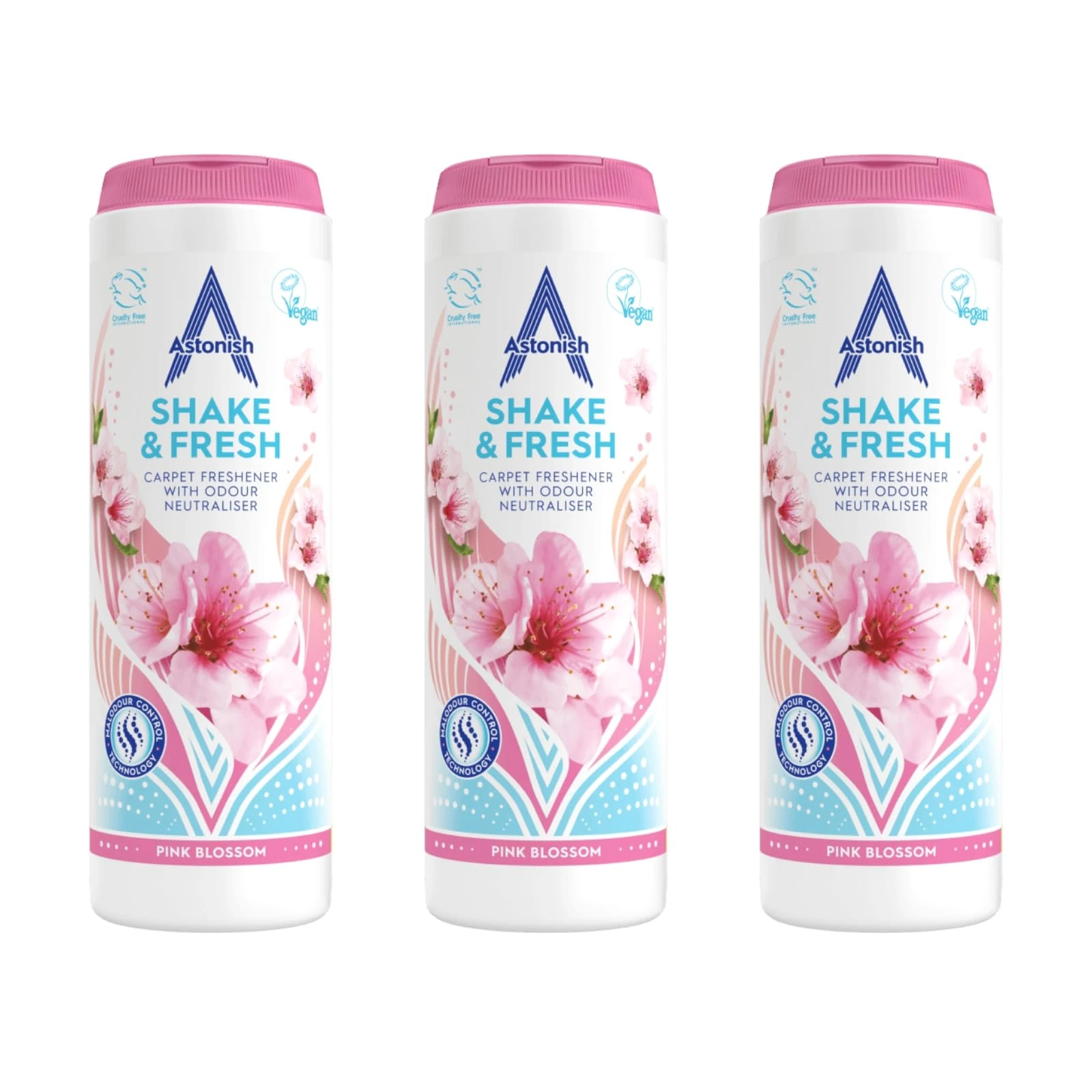 Astonish Shake & Fresh Carpet Freshener, Eliminates Odours, Pink Blossom, 3 x 350g