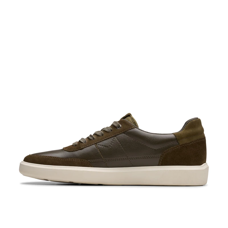 Clarks Men's Brodin Lo Sneaker, Olive Leather, 7 UK