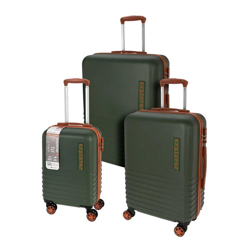 Well Home Set of 3 Suitcases 18'' 22'' and 26'' ABS in Green Color with Double Wheels, Green, Set of 3 suitcases