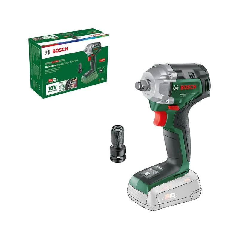 Bosch Cordless Impact Wrench UniversalImpactDrive 18V-350 (Powerful Tightening and Construction Fixing; Max. Torque: 350 Nm; Hex Adapter; 18 Bolt System; Without Battery)