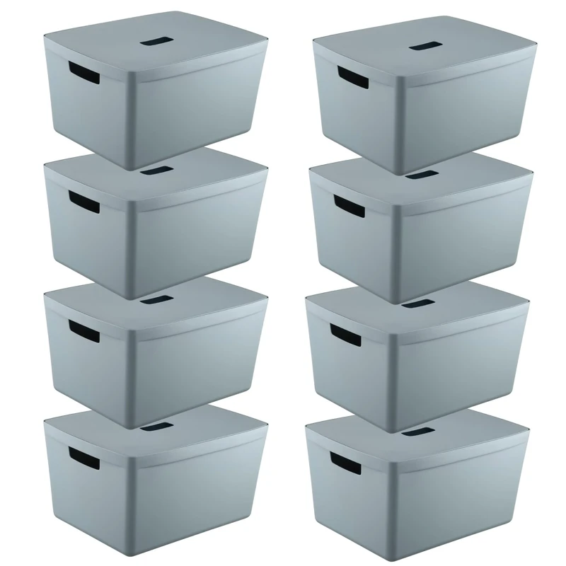 IDEA HOME Storage Boxes with Lids 8 Pieces - Plastic Storage Box - Storage Organiser - Really Useful Boxes for Storing Various Items in the Living Room, Bedroom or Bathroom 28L, Blue