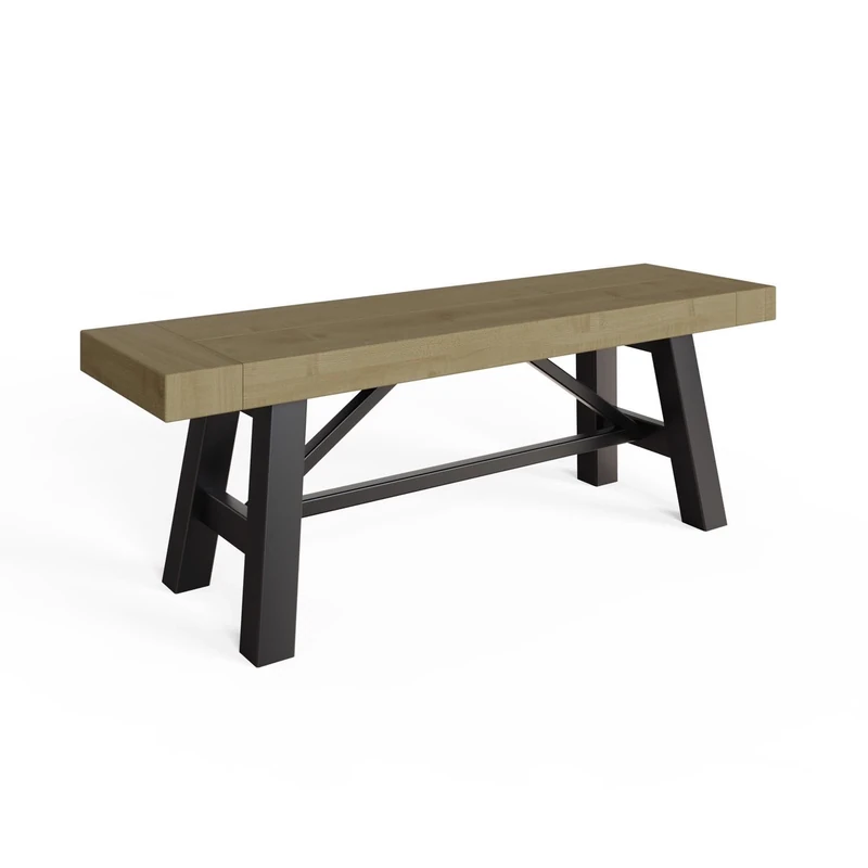 FWStyle Solid Pine and Metal Dining Bench Urban Industrial Design. W132 x H46 x D38cm.