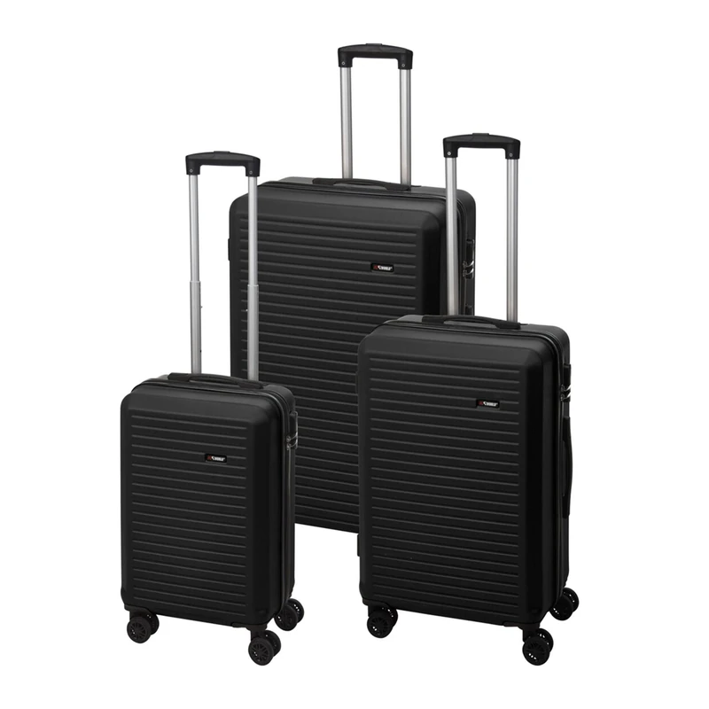 Well Home Set of 3 20'' 24'' and 28'' ABS Suitcases in Black with Swivel Wheels, Black/White, Set of 3 suitcases