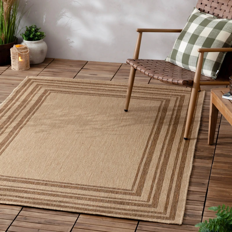 furn. Yard Camber Jute Effect Indoor/Outdoor Rug – Striped Border Natural Weave (Natural – 140x170cm)