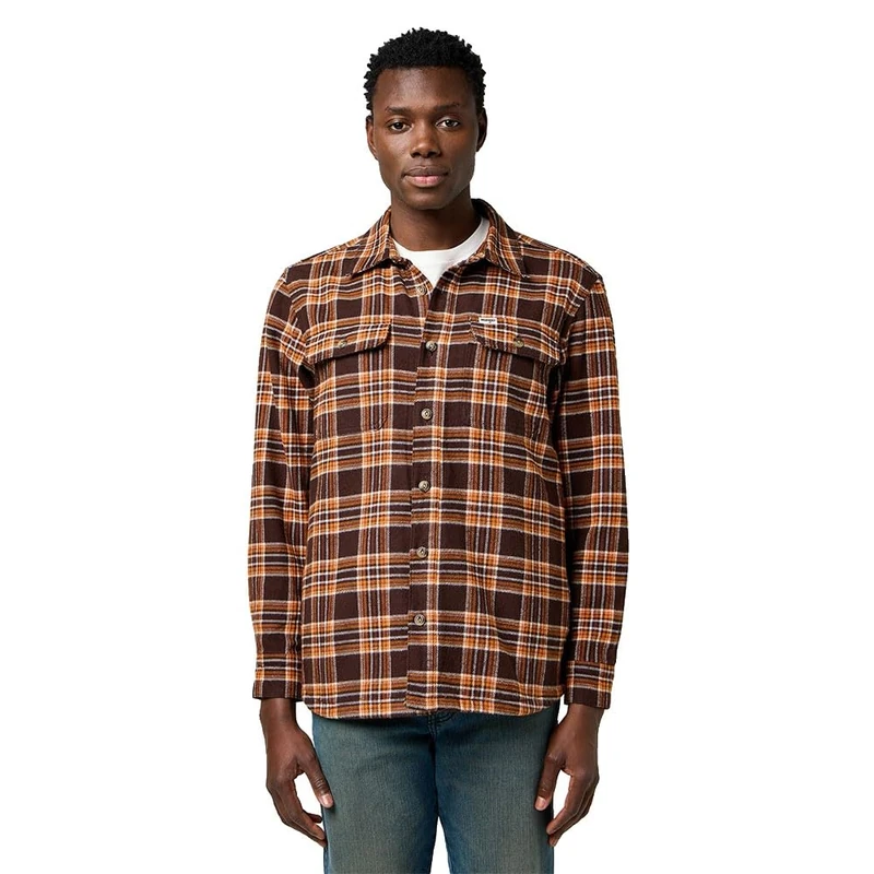 Wrangler Men's Overshirt Shirt, Deep Brown, S