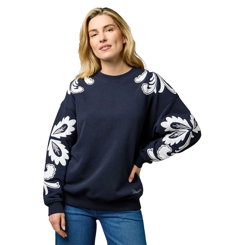Wrangler Women's Applique Swearshirt Sweatshirt, Dark Navy, XS