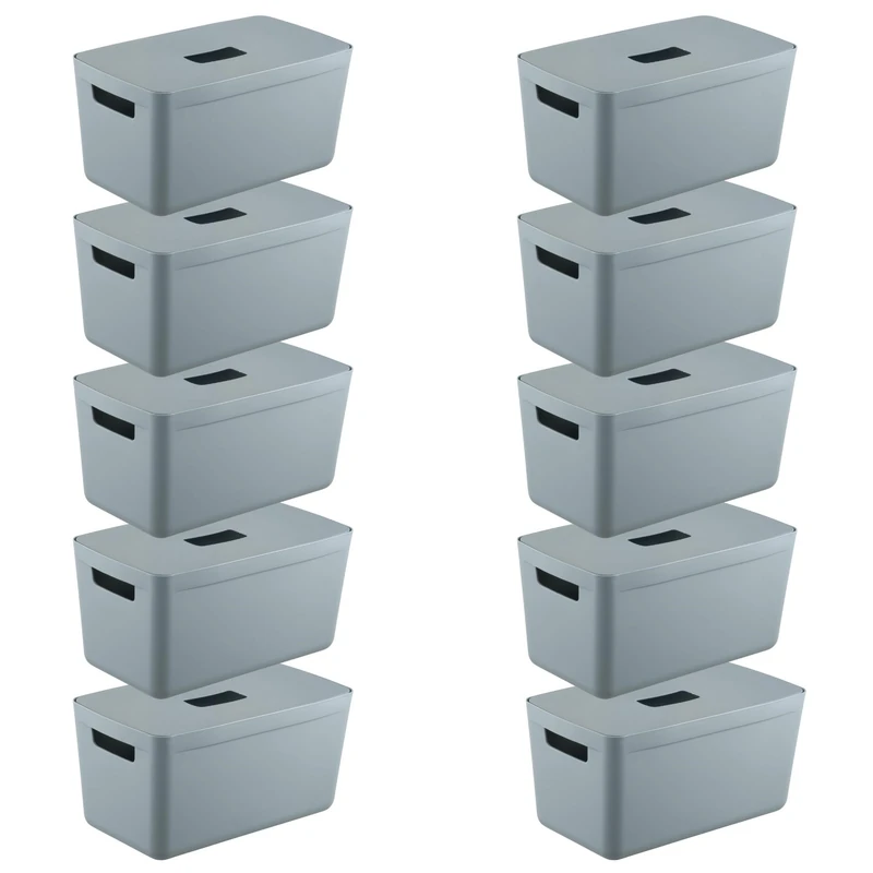 IDEA HOME Storage Boxes with Lids 10 Pieces - Plastic Storage Box - Storage Organiser - Really Useful Boxes for Storing Various Items in the Living Room, Bedroom or Bathroom 8L, Blue