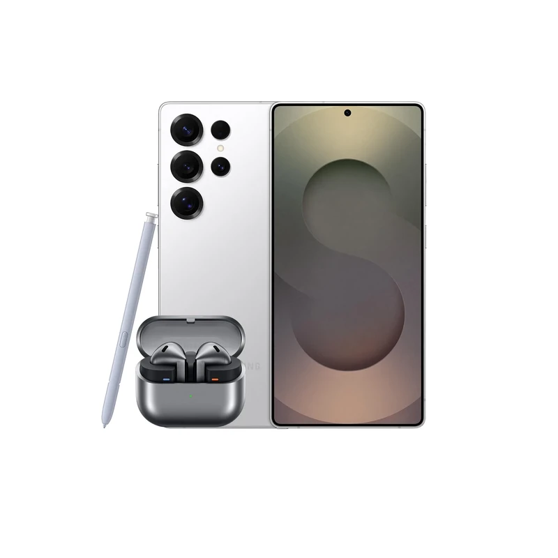 Samsung Galaxy S25 Ultra AI Smartphone, 12GB Memory, 512GB Storage, S Pen Included, Titanium Whitesilver and Galaxy Buds3, Grey (UK Version)