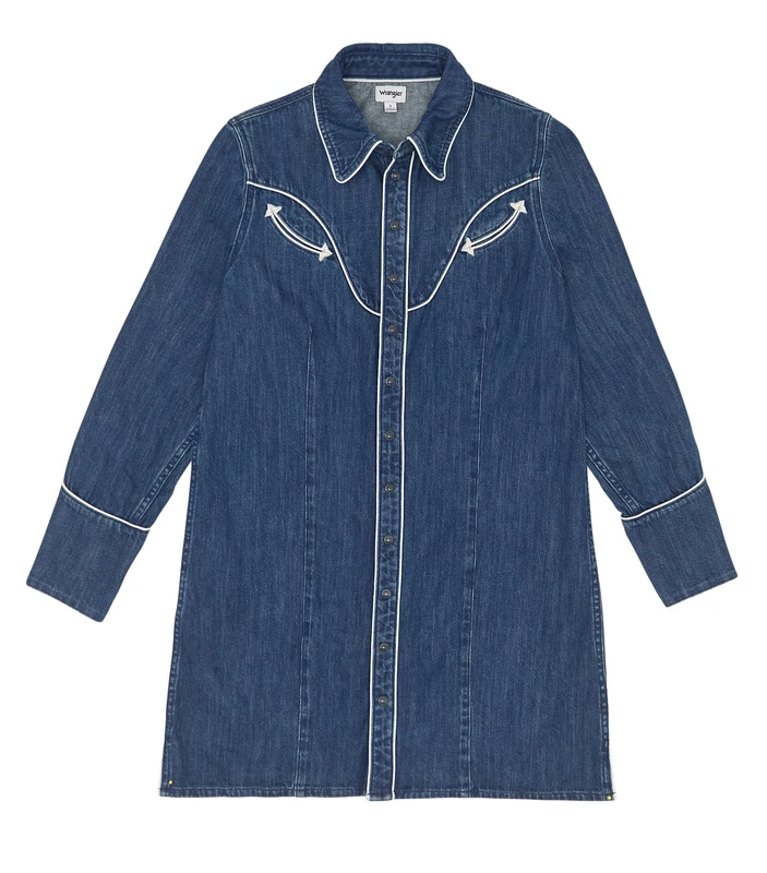 Wrangler Women's Piped Shirt Dress Casual, Blue Reverie, L
